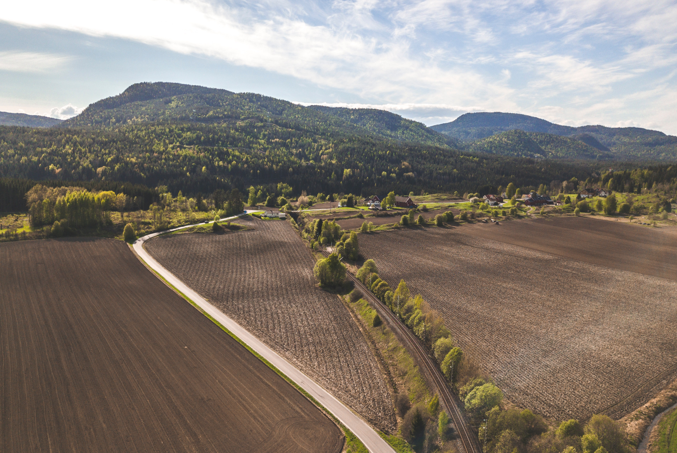 Tilled farm field aerial view