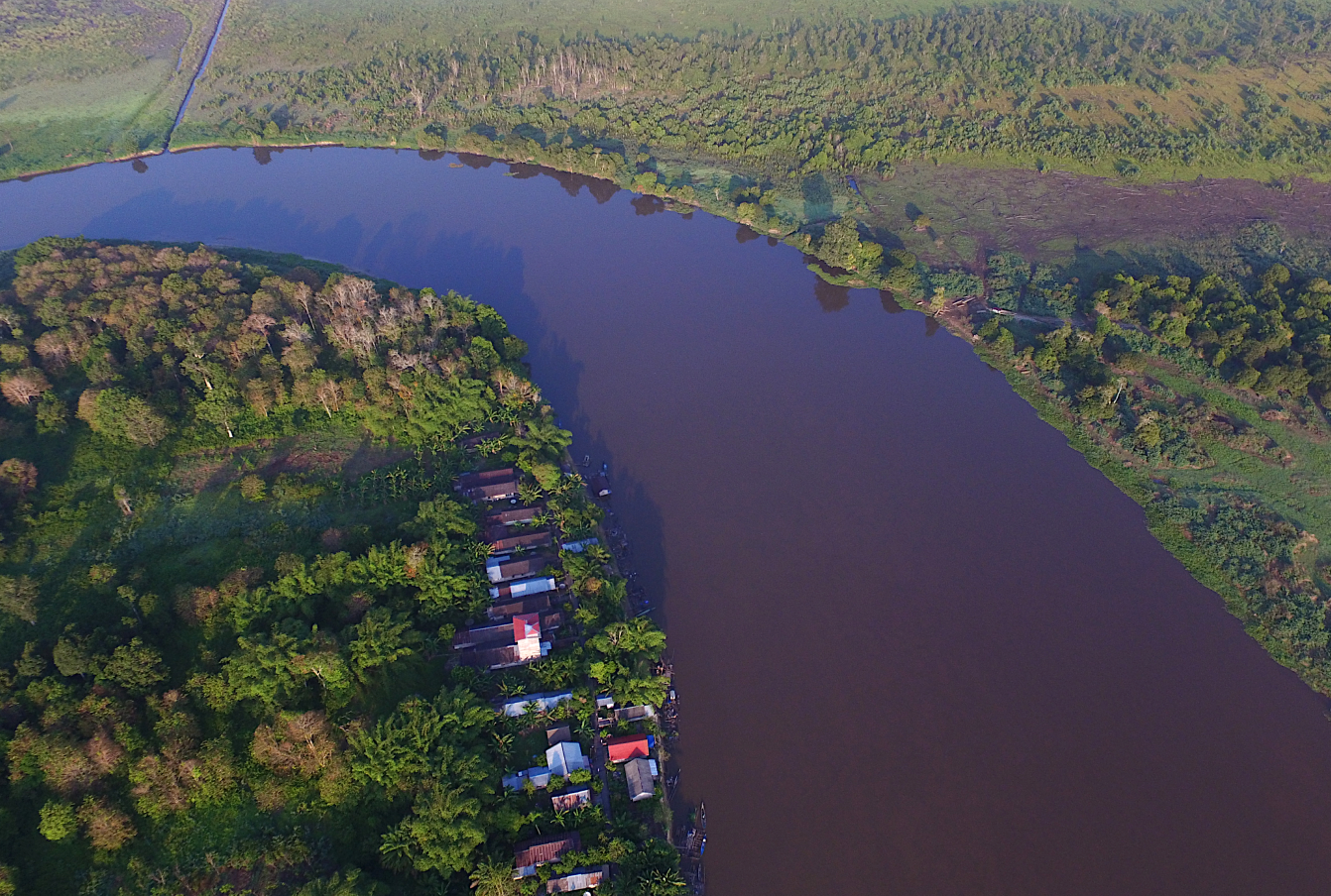 Aerial view of carbon offset project Rimba Raya village