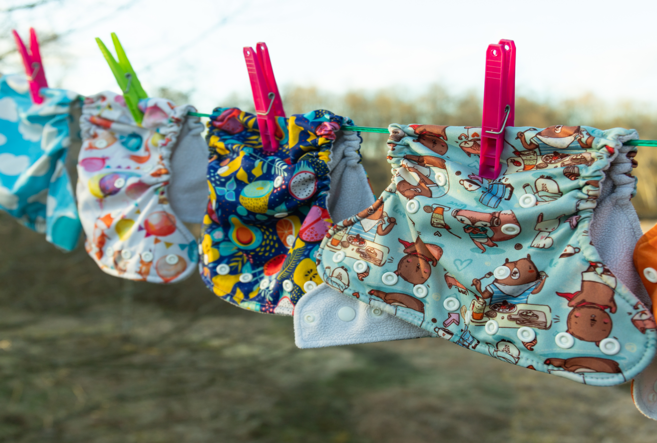 Cloth diapers on laundry line