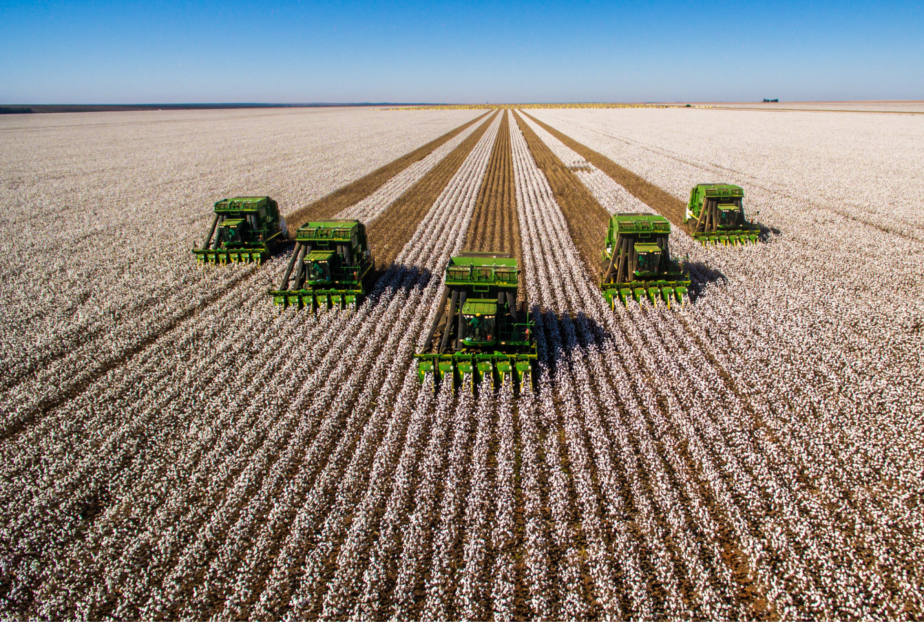 5 combines combining a field of crops
