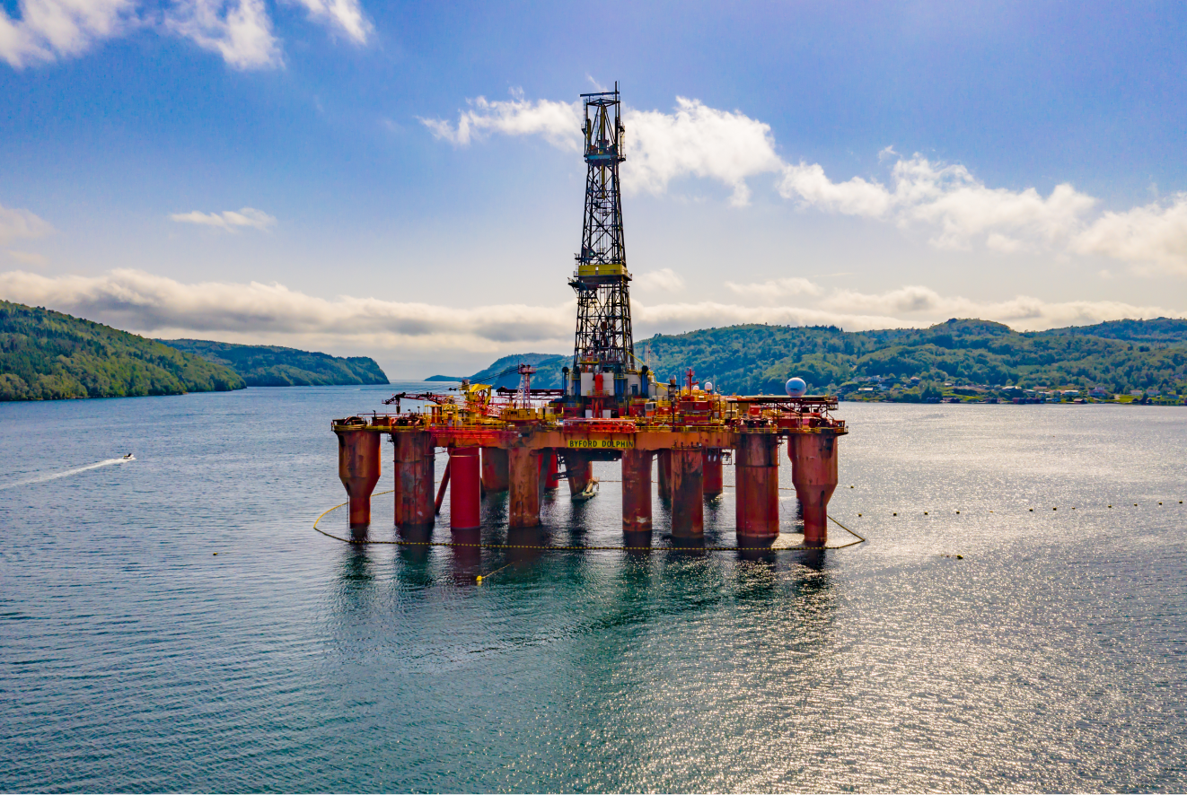 An oil rig in Norway drilling in the middle of the ocean