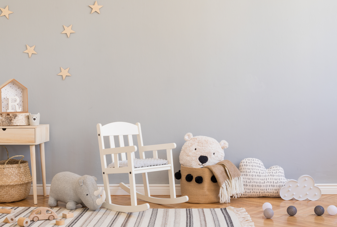 A room full of eco-friendly gifts for babies.