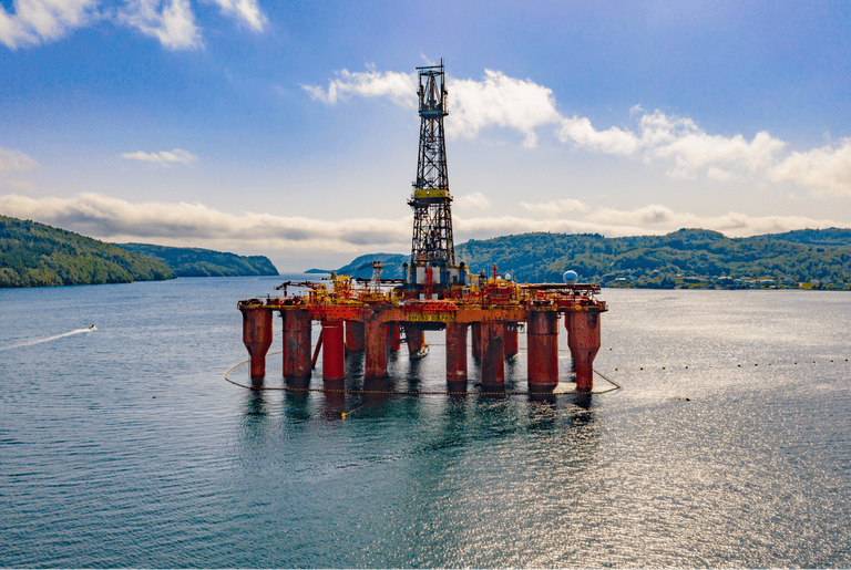An oil rig in Norway drilling in the middle of the ocean