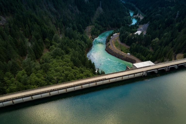 A dam that generates renewable hydropower