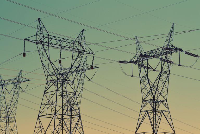 Overhead powerlines supplying electricity to homes