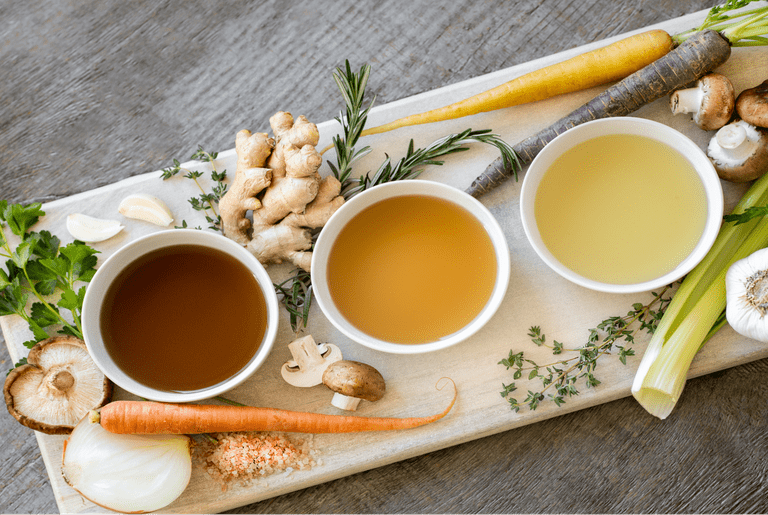 3 different vegan soups lined up