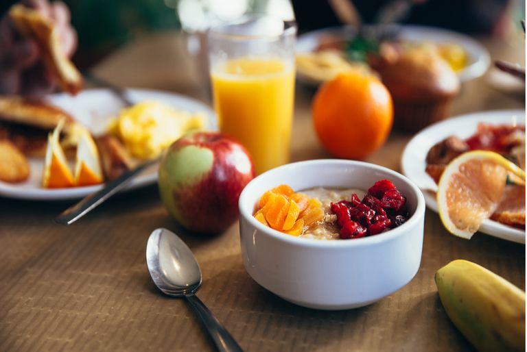 A healthy, sustainable breakfast, consisting of mostly fruits and oatmeal