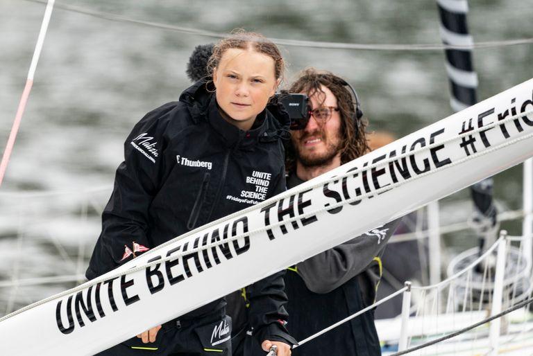 Greta Thurnberg on a sailboat en route to COP19.