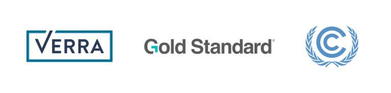 Logos of carbon offset registries like Verra and Gold Standard