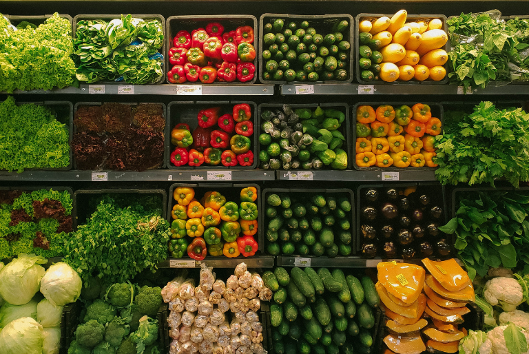 Packaging-free vegetables stocked in a grocery store