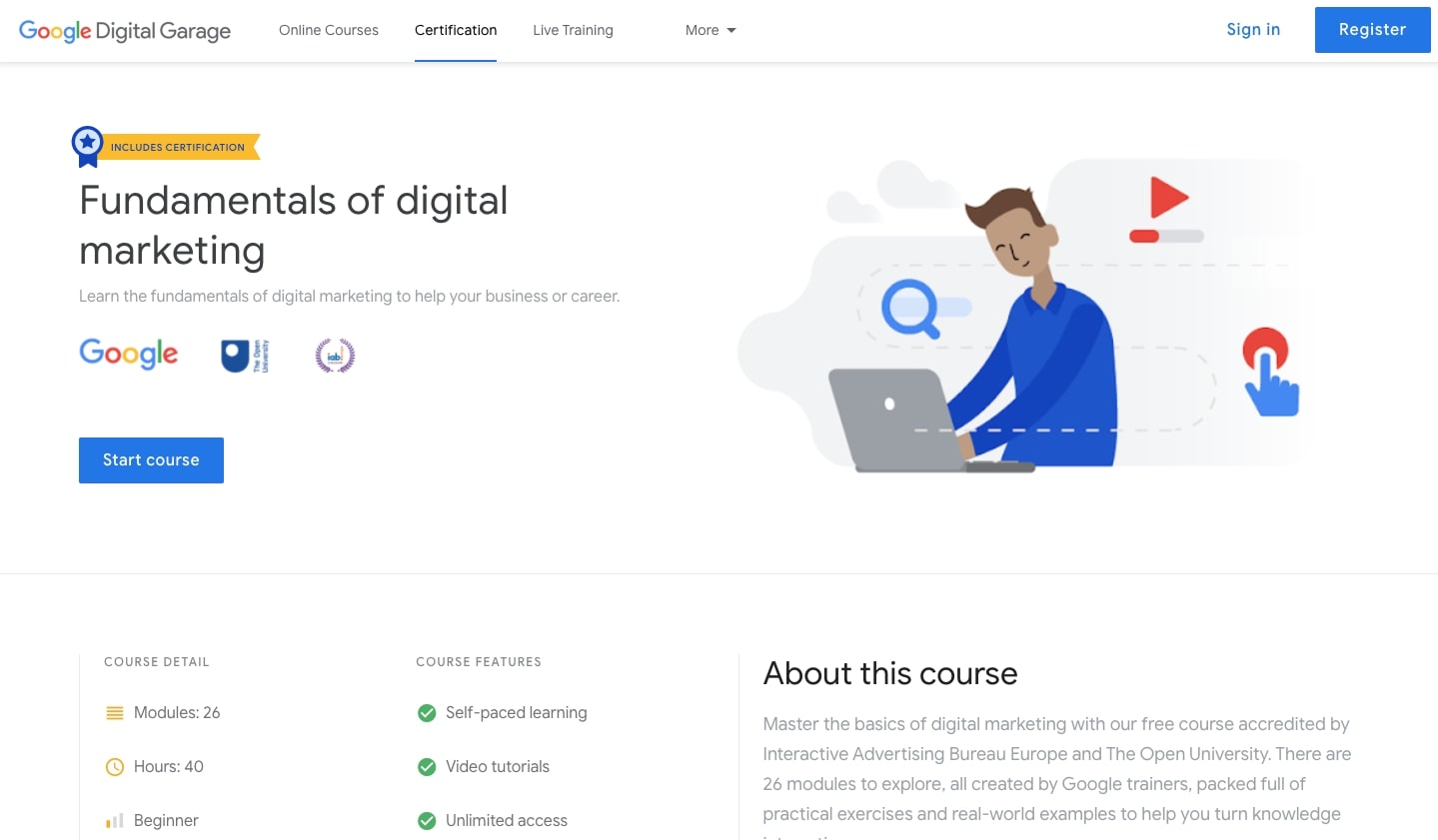 Google's fundamentals of digital marketing course