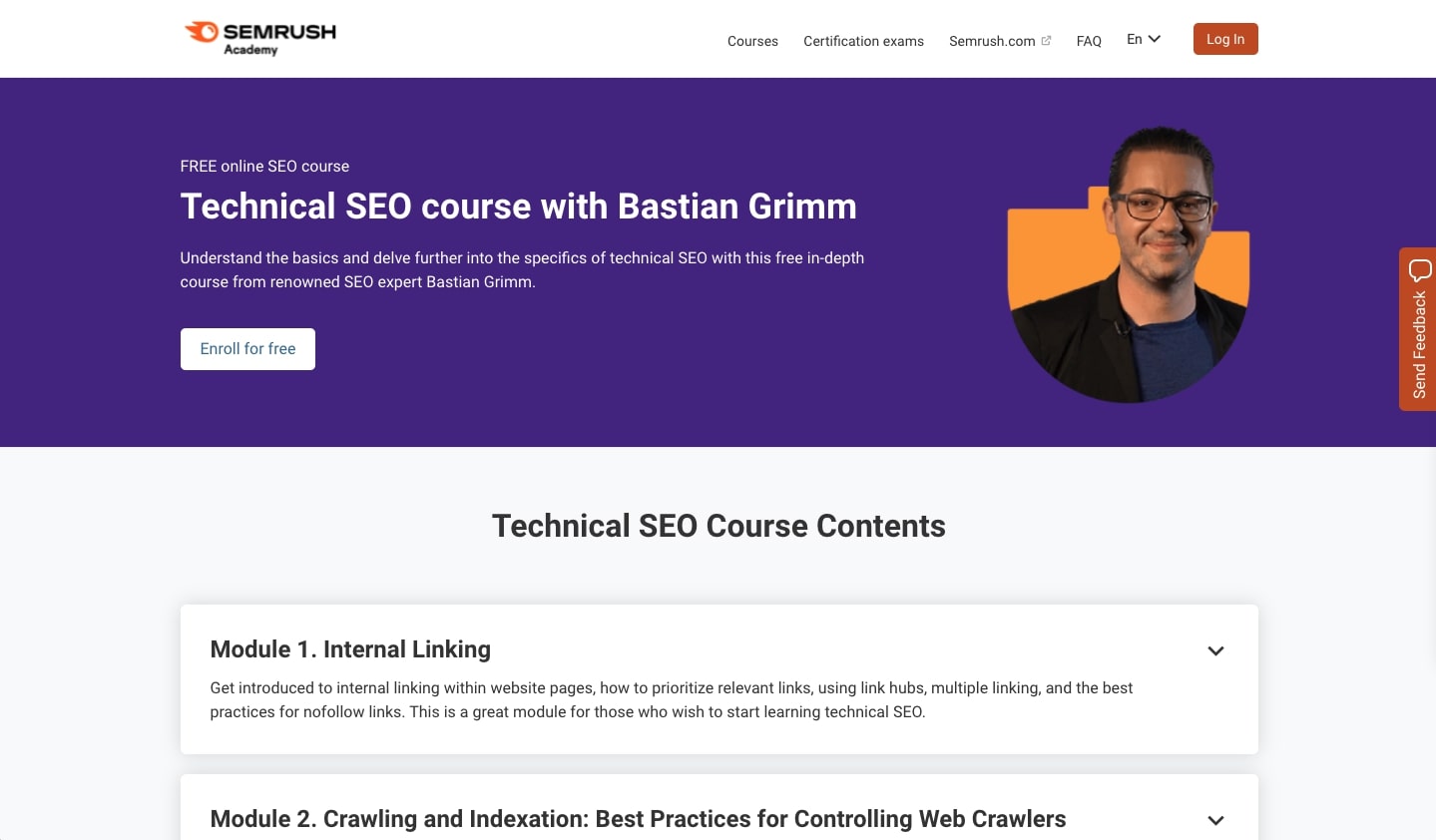Technical SEO course by Semrush