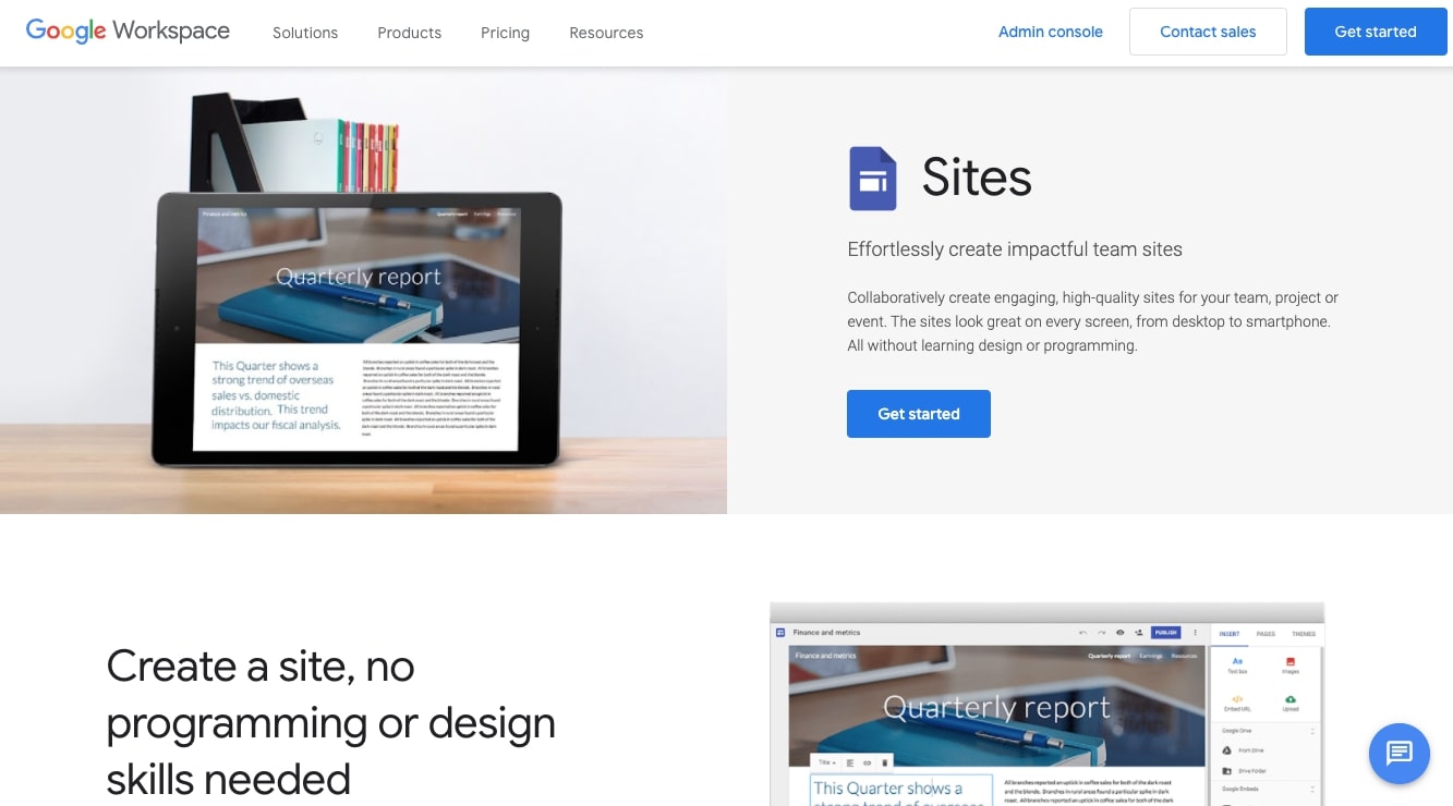 google sites landing page builder