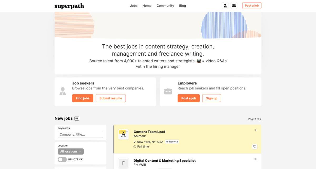 Content marketing jobs on Superpath