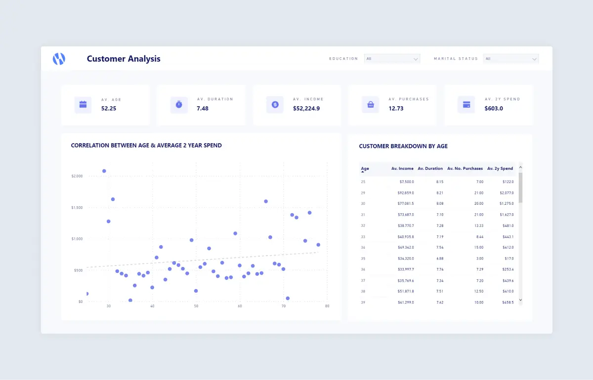 power bi customer analysis dashboard example from numerro