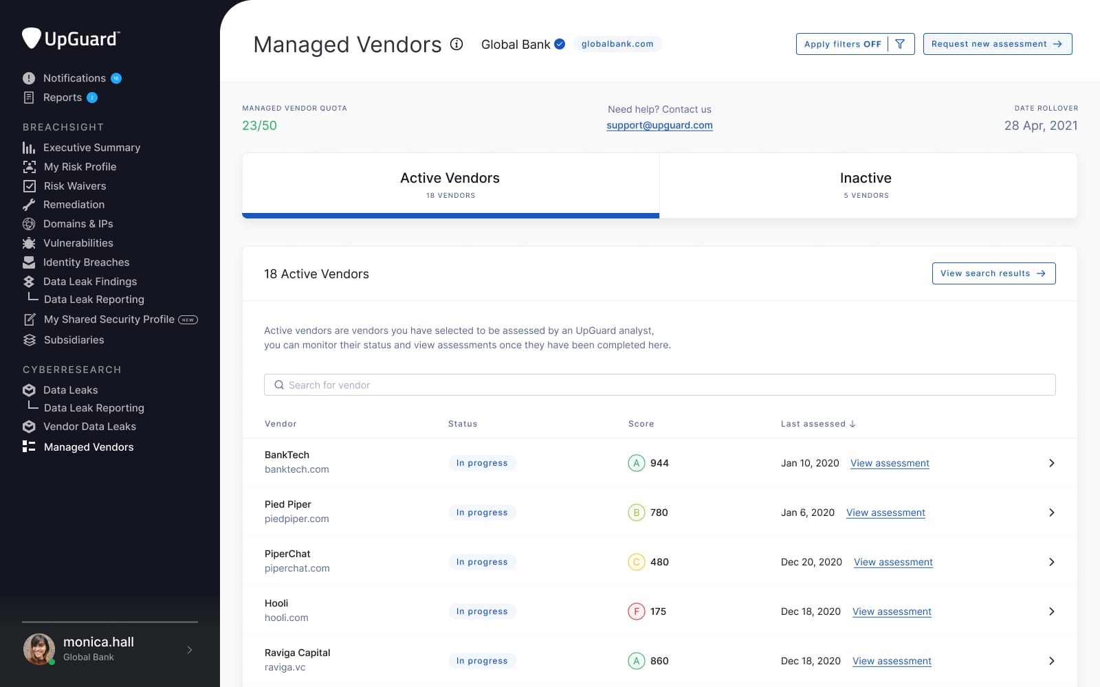 UpGuard Vendor Risk mockup