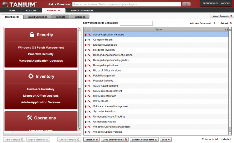 Tanium's Dashboard