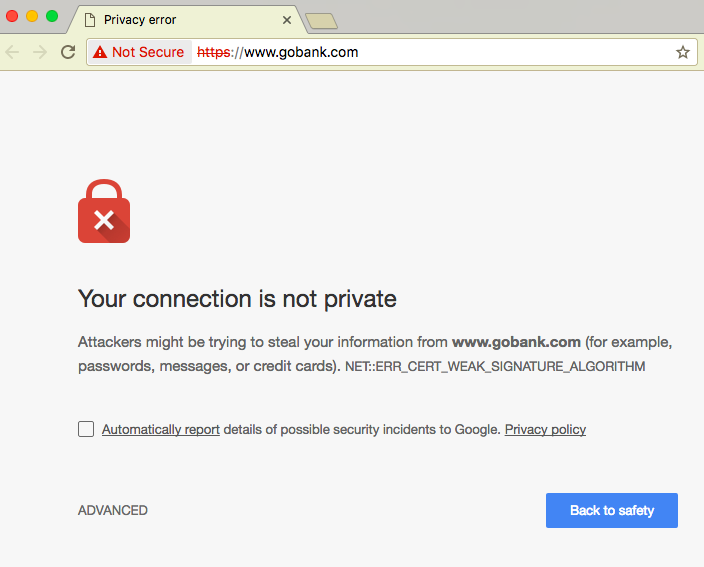GoBank SSL Error