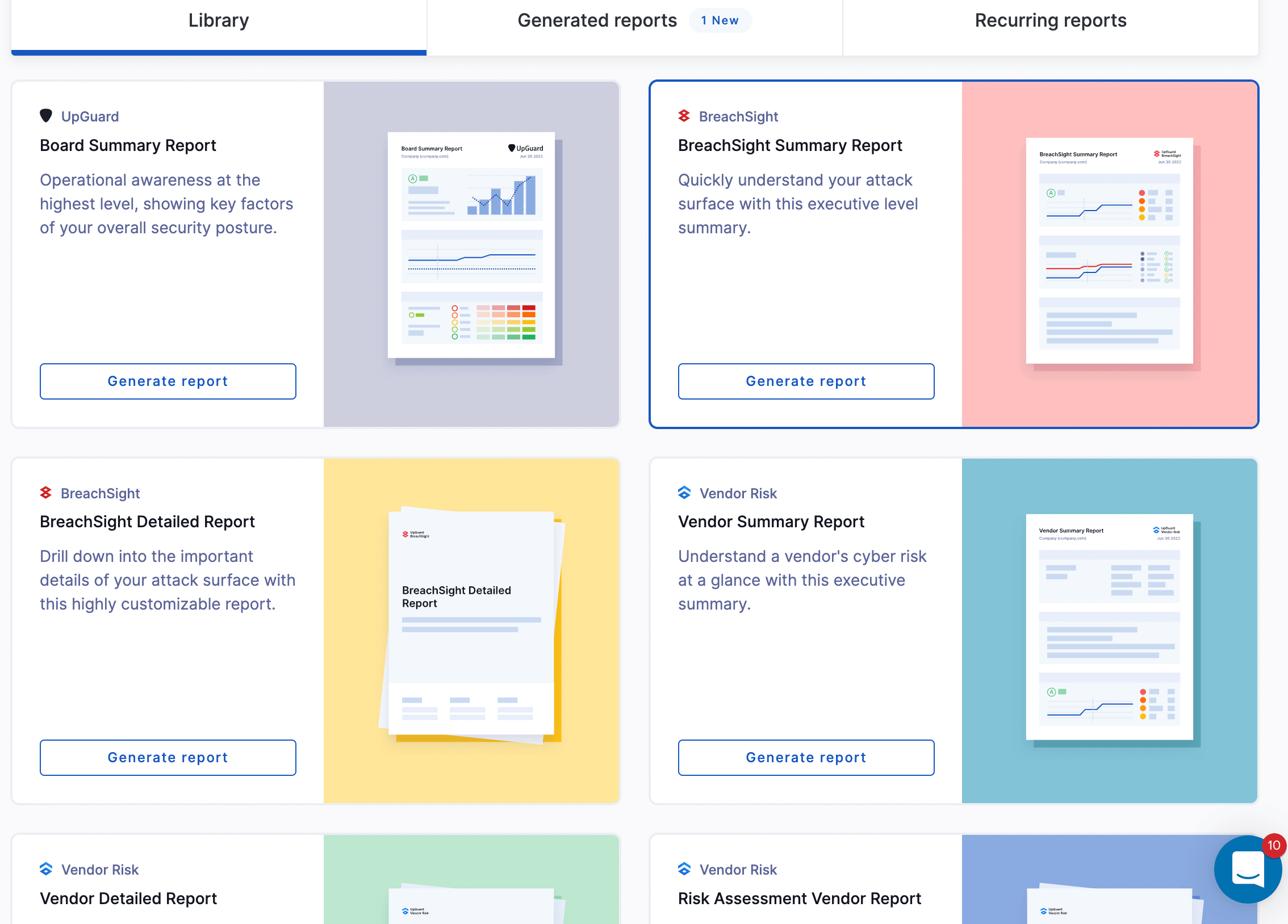 Executive report library on the UpGuard platform.