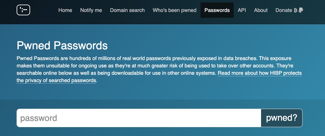 pwned password search on the have i been pwned website