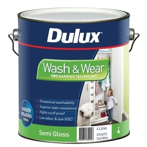 Dulux Wash & Wear Semi Gloss Vivid White 4L