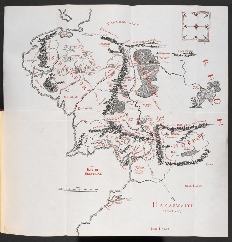 map of middle earth as in the original books of The Lord of the Rings