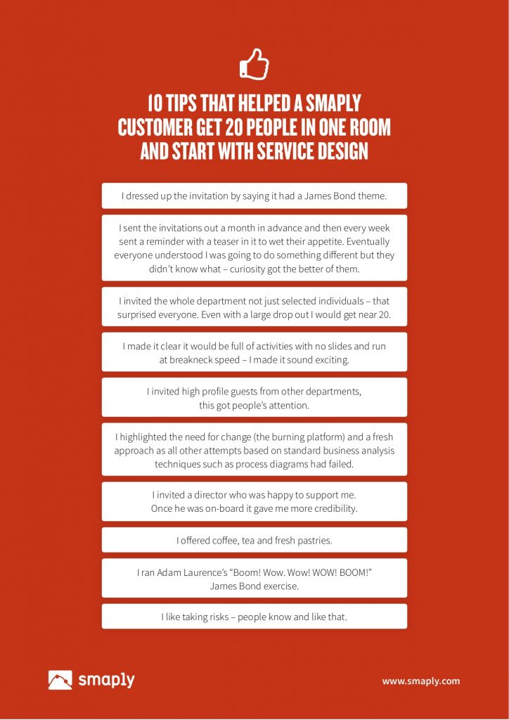 10 tips that helped a Smaply customer get 20 people in one room and start with service design.