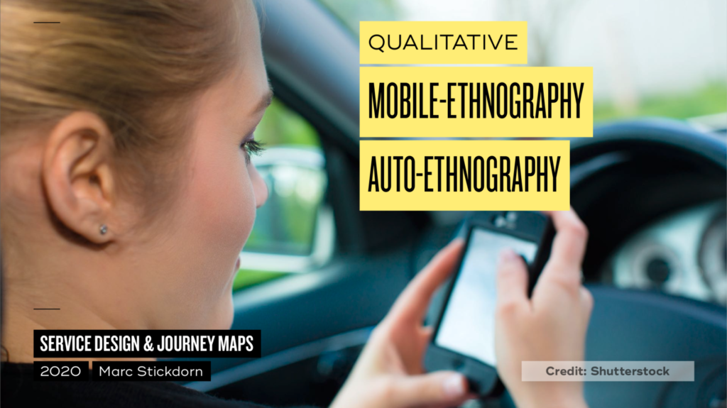 photo of a person sitting in a car with a smartphone in her hand, visualization of mobile-ethnography.