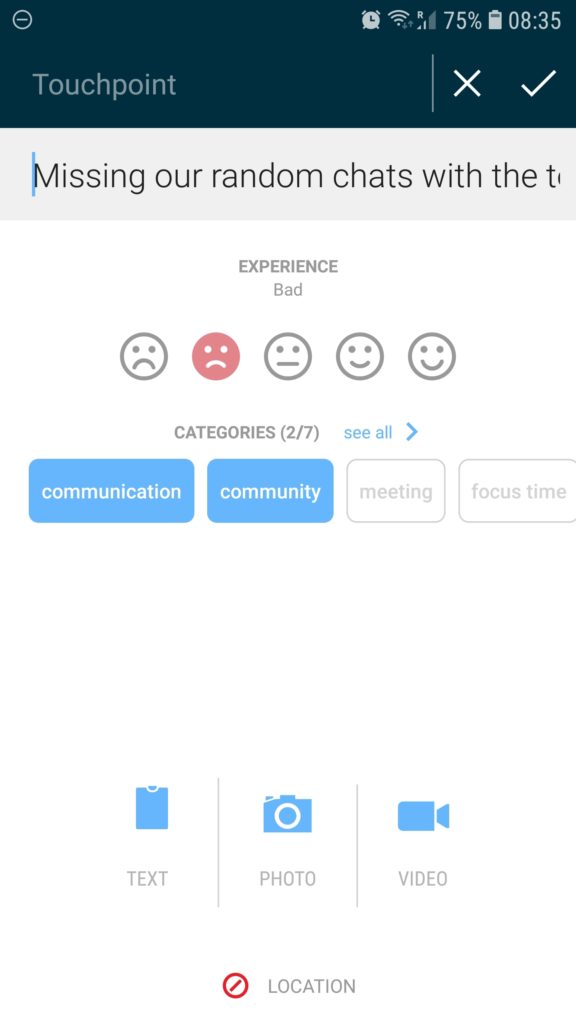app interface showing emoticons and categories