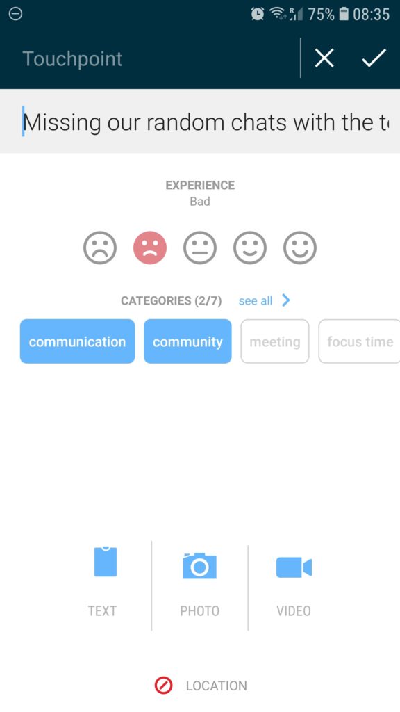 app interface showing emoticons and categories