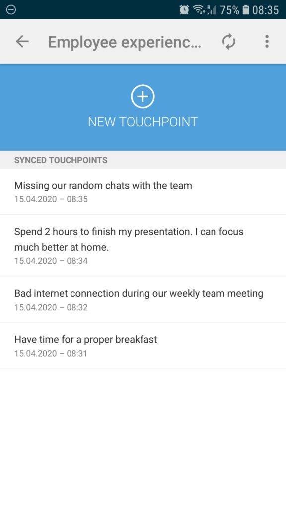 app interface to create a new touchpoint and see overview on created touchpoint