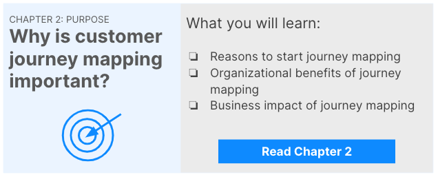 Link to chapter 2: purpose of customer journey mapping. You will learn reasons for and benefits of CJM and about the business impact of journey mapping.