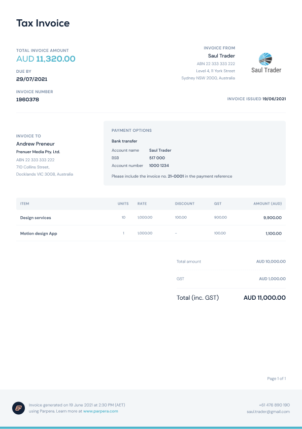 parpera invoice example