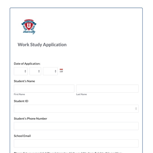 WorkStudy Application Form Formstack