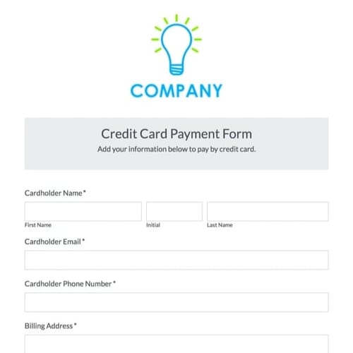 Credit Card Payment Form Template Formstack