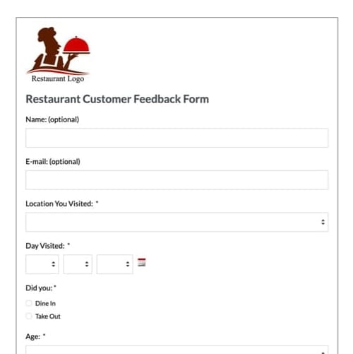 Restaurant Customer Feedback Form Template Formstack