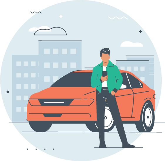 man standing in front of car looking at phone