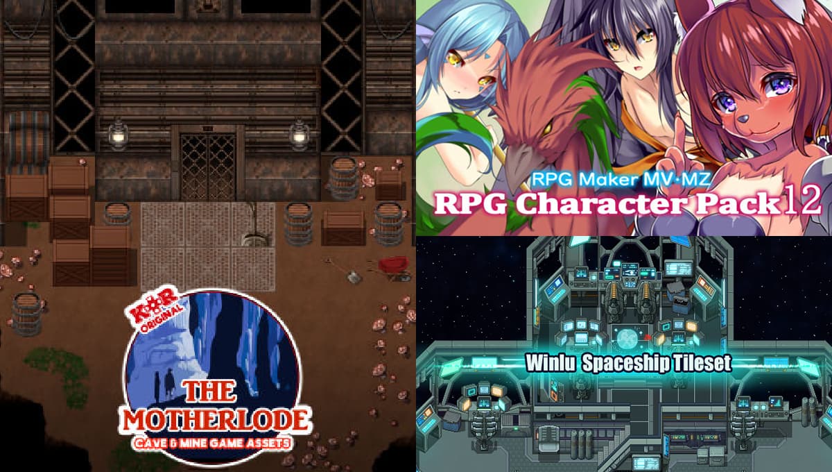 New Releases: KR The Motherlode Cave and Mine Tileset, RPG Character Pack 12, Winlu Spaceship Tileset