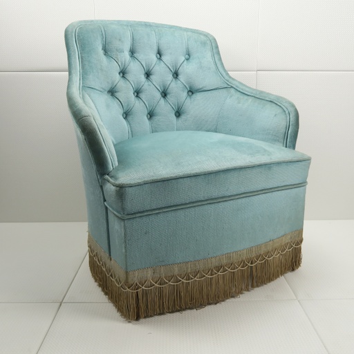 fauteuil velours bleu sarcelle à franges