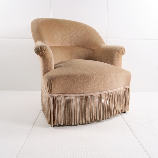 fauteuil velours beige à franges