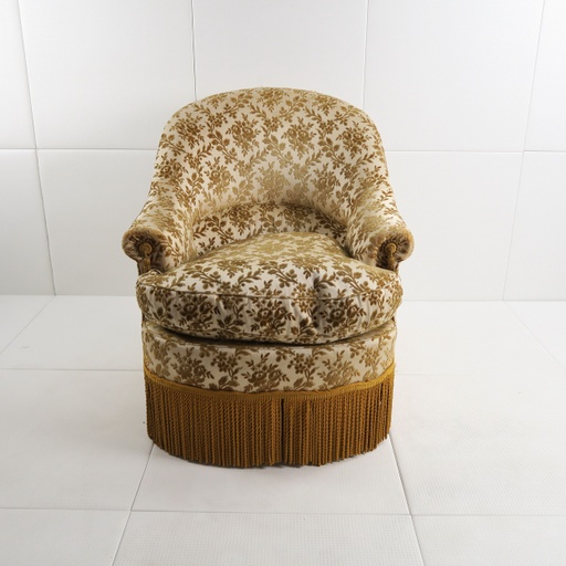 fauteuil velours fleuri et franges