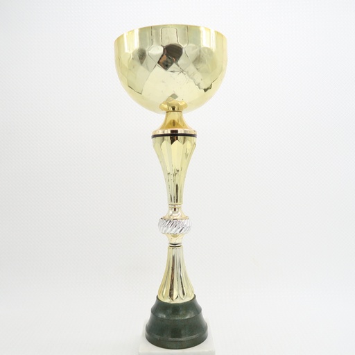 coupe dorée sur socle marbre blanc - Hauteur 19,5 cm Longueur 8 cm Profondeur 8 cm - Location