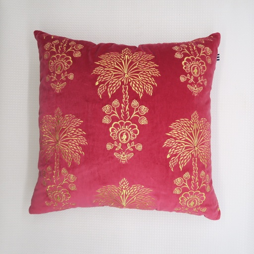 coussin velours rouge motif floral