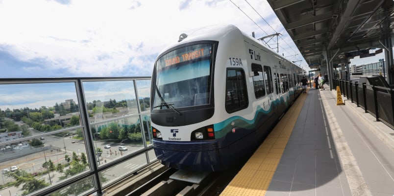 train by buildings