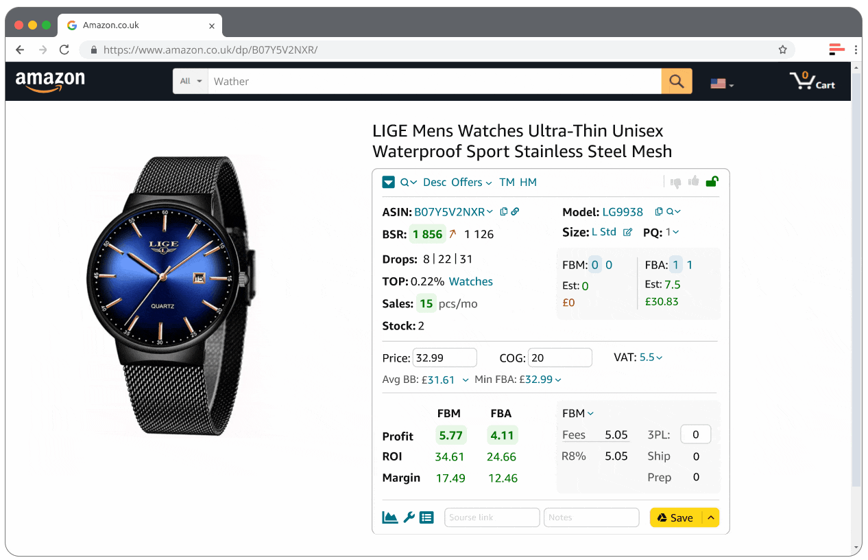 Seller Assistant App’s FBM&FBA calculator