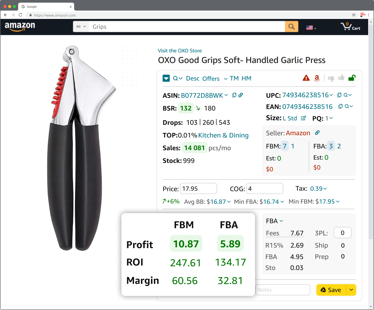 Seller Assistant App's FBM&FBA calculator