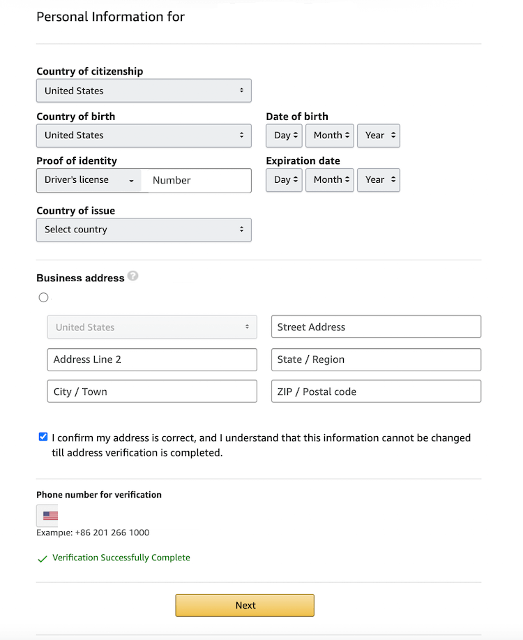 Enter your personal and business details