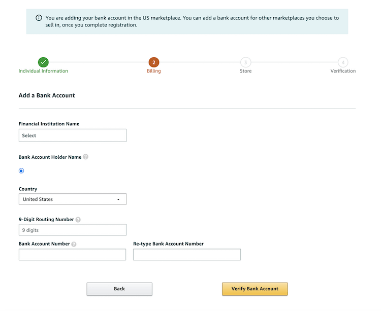 Add bank account details