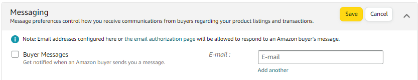 Tick the Buyer Messages check box, and add the contact email