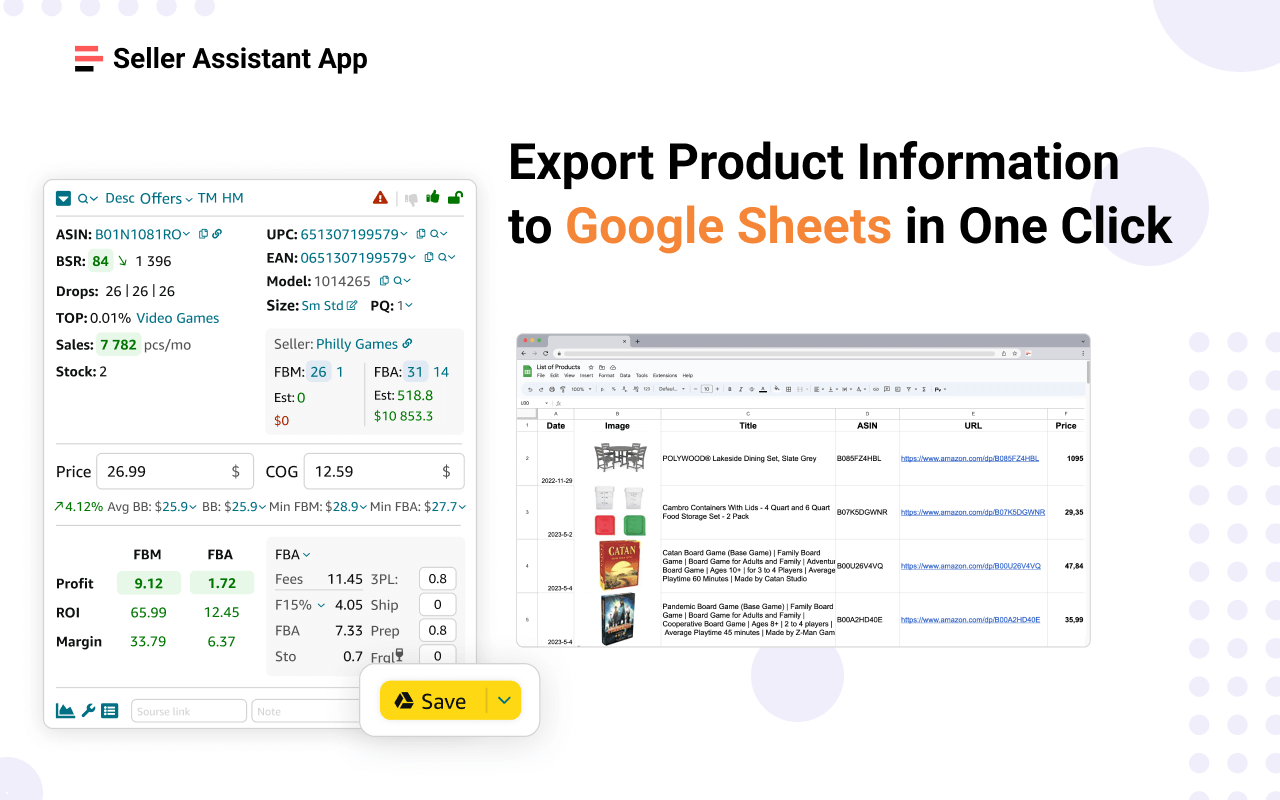 Seller Assistant App has the possibility to download all critical data to Google Sheets in one click